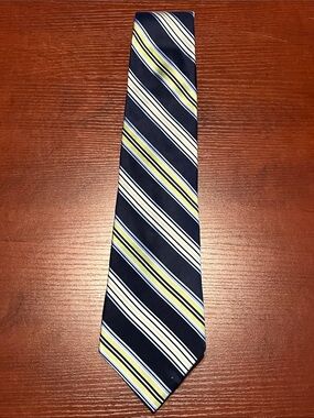 Arrow Navy Silk Tie with Yellow and White Stripes